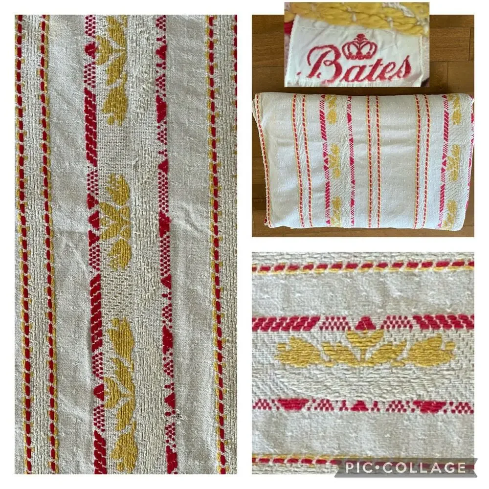 Vintage 50s-60s Bates Woven Cotton Floral Bedspread 90x76 Red Yellow White